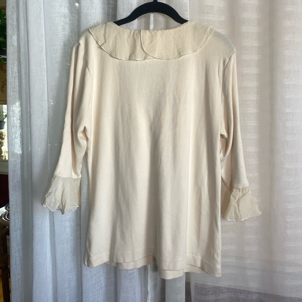 Barbara Lesser Fibers Size L Cream Ruffle Trim Flare Sleeves Women Top Blouse - Picture 3 of 7